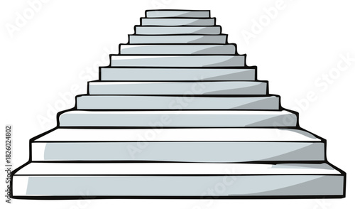 Cartoon pyramid steps ascending upwards depicting growth success and continuous progress journey