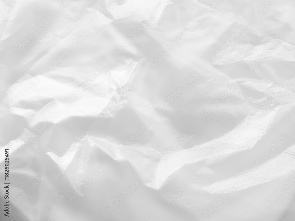 Fototapeta premium Abstract background plastic bag wihte vacuum cling foil wrinkle texture wall crumpled film foil overlay seal wrap polyethyene packaging frame material industry wrinkle template ecosystem environment