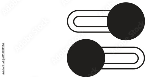 Two simple black and white toggle switches, one in the off position and one in the on position, representing UI elements.