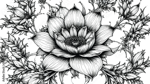 Premium vector illustration of a blooming flower in intricate line art style.