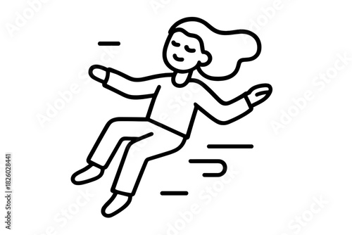 Smiling woman floating through the air with closed eyes symbolizing freedom