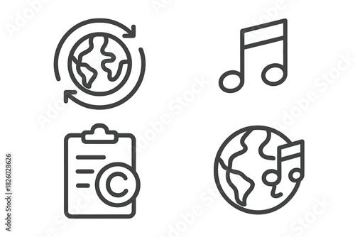 Global music rights content licensing and worldwide distribution icons