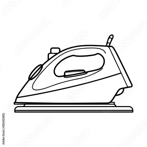 Outline of a Modern Electric Iron on a Flat Surface for Clothing and Fabric Care