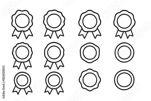 Achievement, Quality, and Certification Badges Icon Set in Simple Line Style