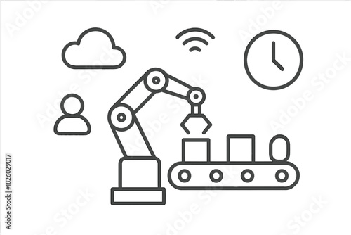 Wallpaper Mural Industrial automation production line with robotic arm, cloud computing, and IoT connection Torontodigital.ca