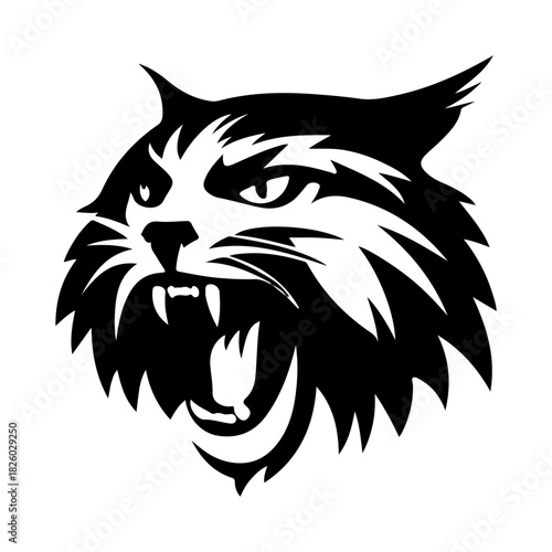 Fierce Lynx Head Silhouette with Detailed Features and Intense Expression