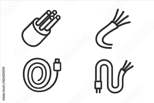 Collection of line symbols showing network cables, fiber optics, and electrical wiring connections