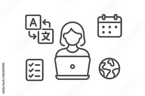 Professional woman managing global business communication and scheduling tasks on a laptop computer