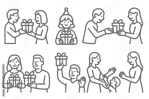 Diverse group of people exchanging presents, celebrating birthdays, and sharing happy moments