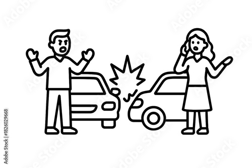 Drivers arguing after minor rear-end collision between two cars on the road