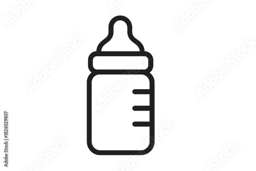 Baby feeding bottle with nipple and measurement marks for infant care