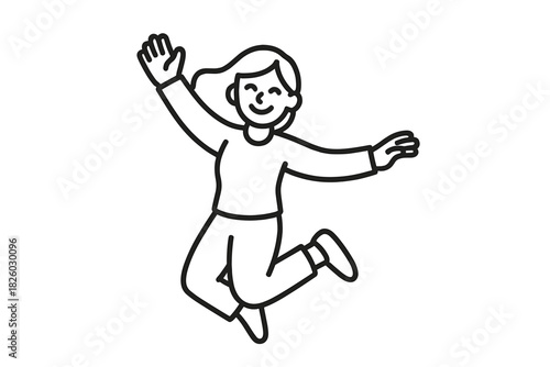 Cheerful young woman jumping high with arms raised in a dynamic pose expressing joy and freedom