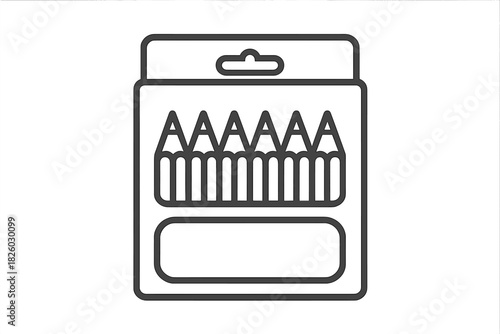 Line icon of a dozen drawing pencils packaged for retail sale in a cardboard box