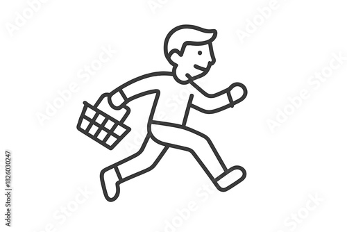 Stylized person running quickly while carrying a shopping basket for fast retail service