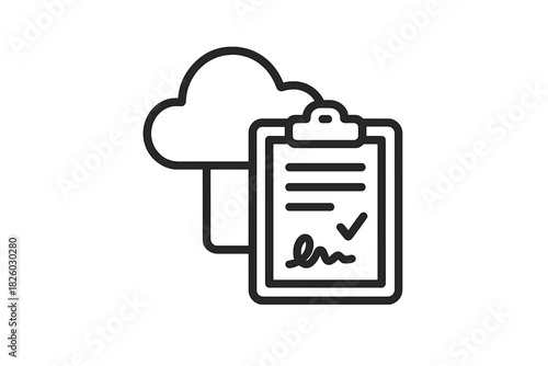 Digital contract document stored in cloud storage with signature and checkmark