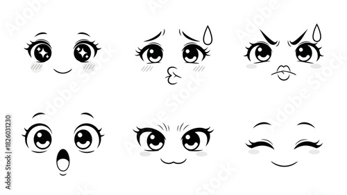 Diverse expressions showcase a range of emotions, from happy surprise to confident determination, perfect for adding personality to your project, originally vector