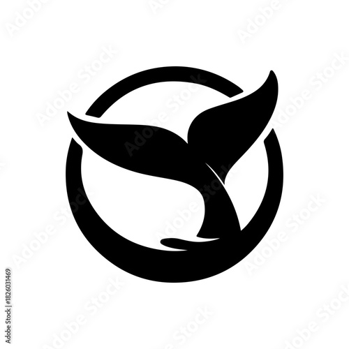 Abstract silhouette of a whale tail inside a circular emblem symbolizing marine conservation and ocean protection