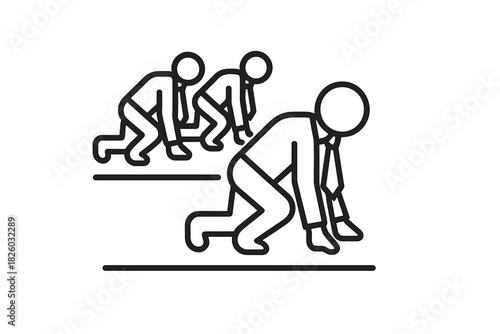 Business team members in starting block position ready for corporate competition and career race