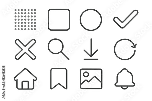 Essential outline icons collection for modern user interface design and web applications
