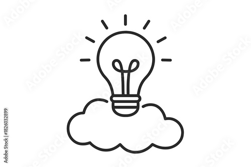 Bright light bulb rising above a stylized cloud shape symbolizing a creative idea