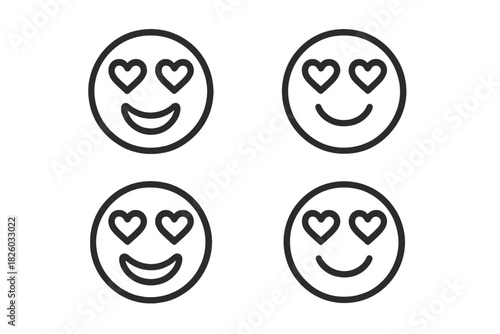 Outline icon of a smiling face with heart eyes symbolizing love and deep affection