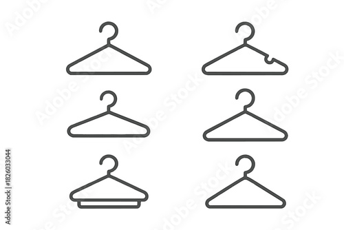 Set of six outline clothes hangers for garment storage and fashion applications