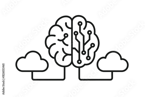 Human brain structure integrated with electronic circuit board connected to cloud network