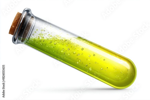 Glowing Green Liquid in Glass Test Tube Science Lab Chemistry Experiment on transparent background