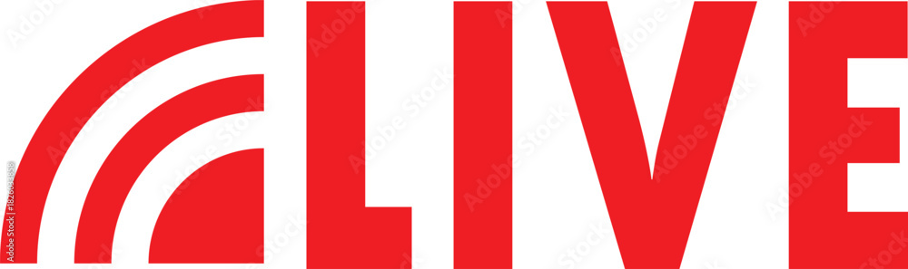Obraz premium A red logo with three curved lines and the word LIVE in bold red letters.