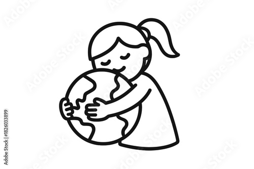 Young person embracing world globe symbolizing environmental protection and global care