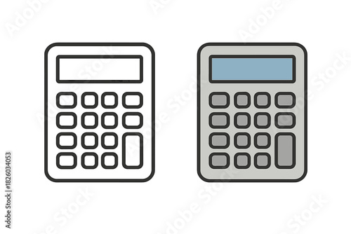 Simple electronic calculator device showing display screen and numeric buttons