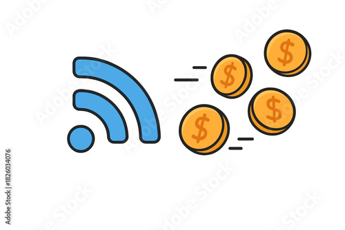 Fast wireless connectivity transferring golden dollar currency for digital finance and quick online transactions