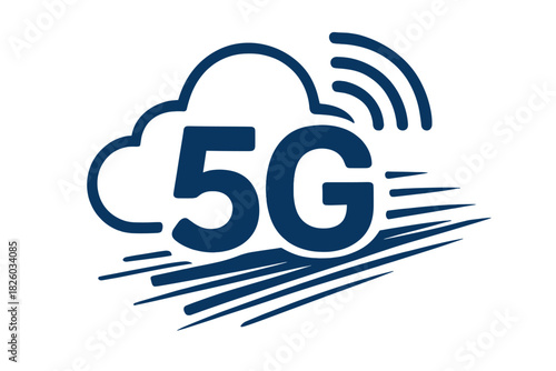 5G network technology symbol with cloud shape and fast speed lines