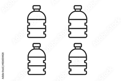 Minimalist outline icons set of large plastic water dispenser bottles