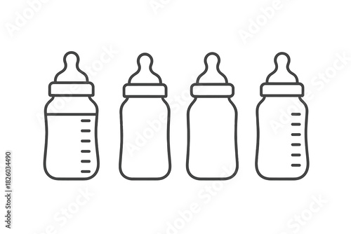 Outline symbols of infant feeding bottles for newborn care and nutrition