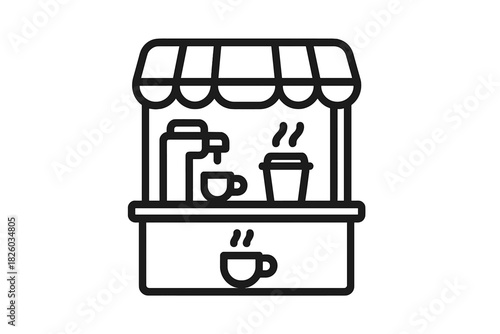 Small outdoor coffee stall or kiosk with hot beverages and an espresso machine