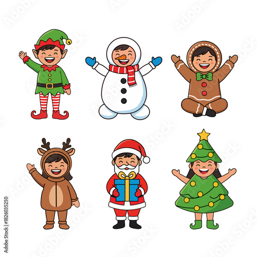Cute cartoon kids in christmas costumes collection
