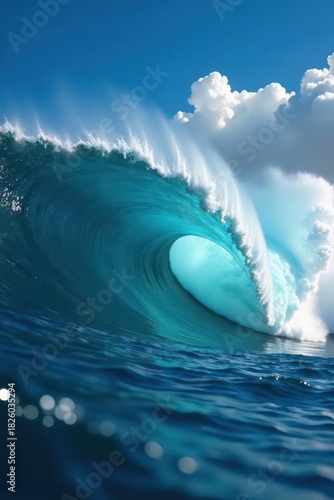 Massive Hawaiian wave; powerful, unbroken swell , blue, immense