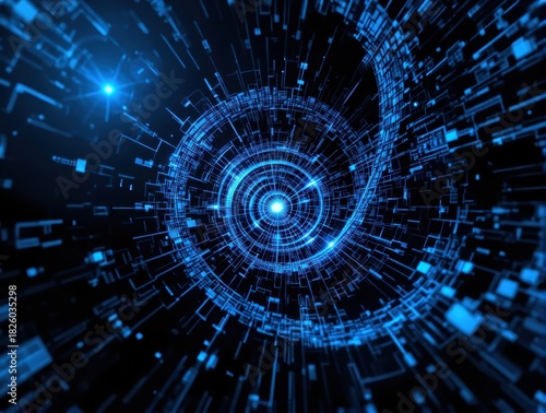 Abstract Digital Swirl of Light and Data Representing Futuristic Technology and Innovation