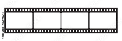 Film strip. Movie film long strip template, vintage filmstrip roll frame, vector photo background. Video or movie filmstrip overlay, cinema or photograph camera long film strip on white screen. 