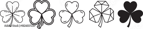 Variety of shamrock and clover outline icons, including solid, line art, and geometric styles, perfect for st. patrick's day designs Vector