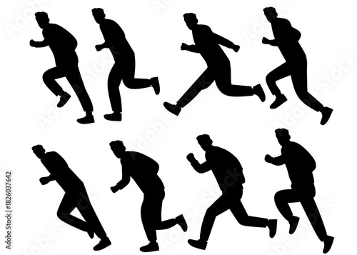 Running Man Silhouettes in Multiple Dynamic Poses