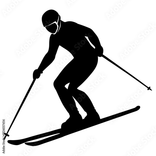 Alpine Skiing vector Silhouette on white background