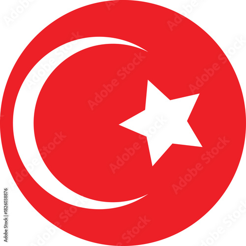 Turkish flag symbol with crescent moon and star on red background.