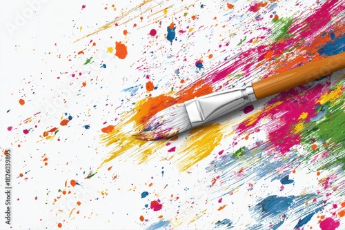 Artistic Expression Vibrant Paintbrush Strokes on White Canvas Creating a on transparent background