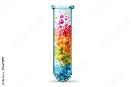 Colorful Experiment Rainbow Bubbles Inside a Glass Test Tube Science on transparent background