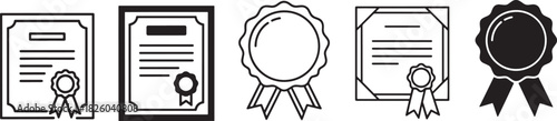 Certificate and award vector icons set, diploma, accreditation, quality assurance, achievement, success, education, recognition symbols collection Vector