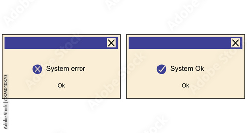 Critical error message. Retro operating system window with system message and alert about critical error. Old user interface 90s style. Retro popup dialog box with error message. Vector
