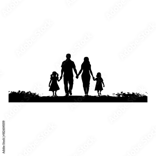 Black silhouette of a cat sitting gracefully on a windowsill with a scenic view of mountains in the background at sunset