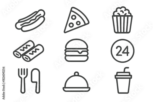 Collection of fast food and restaurant service symbols for delivery applications and menus